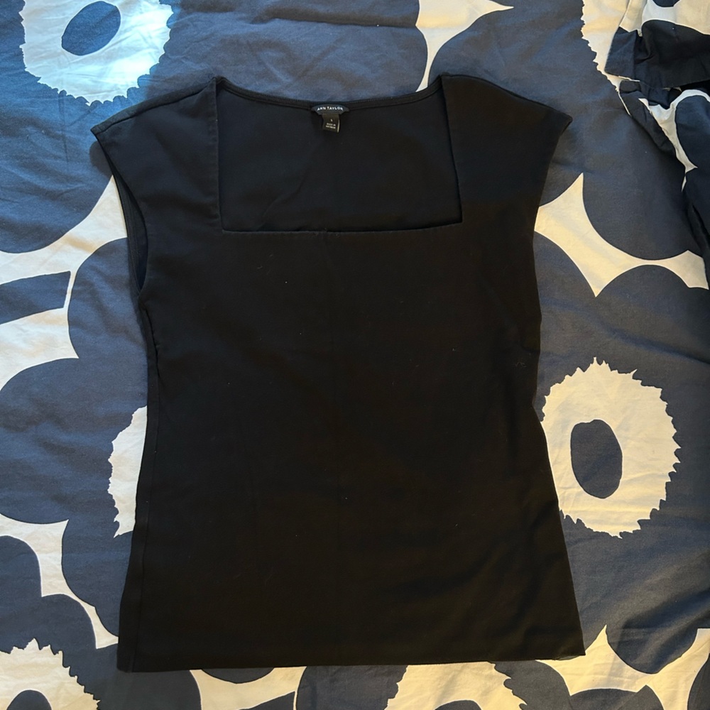 Ann Taylor Black Square-Neck Blouse